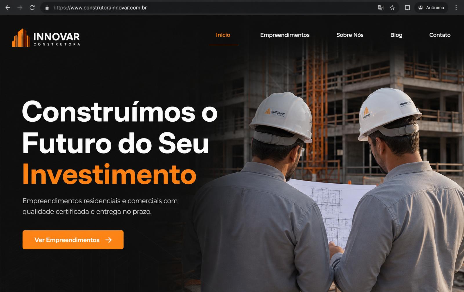 Portal digital de construtora apresentando empreendimentos